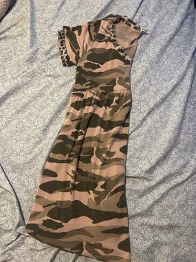 Tan + Olive Camo Midi Dress